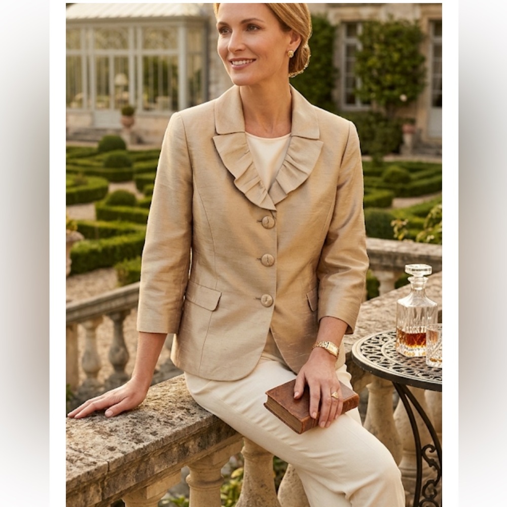 Tahari Arthur S. Levine Champagne Gold Ruffle Blazer Jacket - Size 18